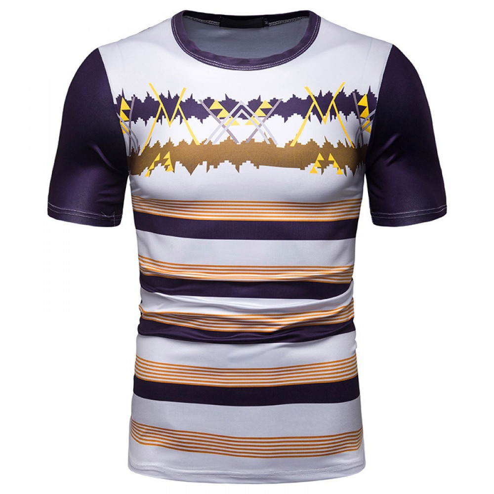 New Summer Men's Short-Sleeved T-Shirt Men's Contrast Striped Slim Casual T-Shirt